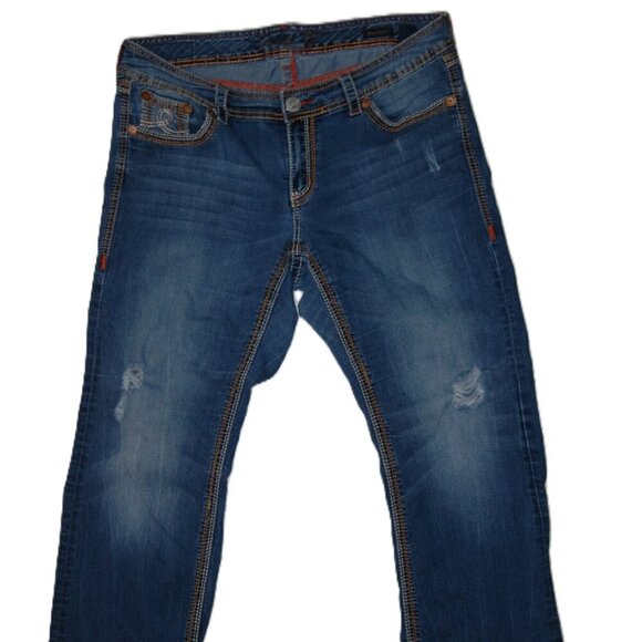 Seven7 Bootcut Jeans Sz 16 Distressed Denim Low Rise - Picture 1 of 11
